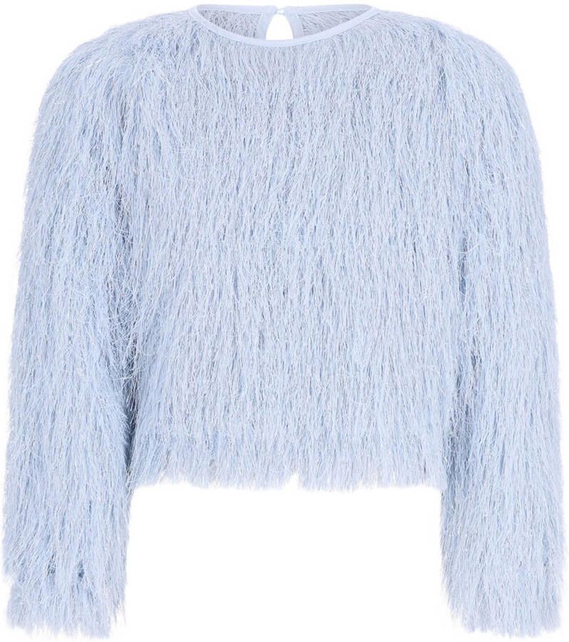 Like Flo rechtvallende blousetop met franjes lichtblauw