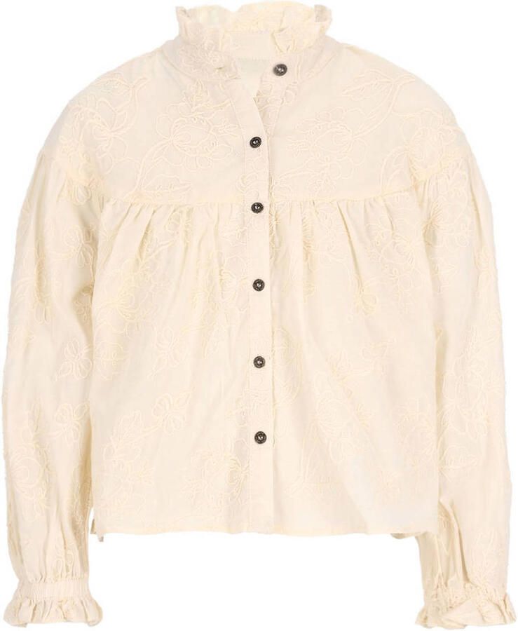 Like Flo rechtvallende gebloemde blouse met borduursels en ruches crème