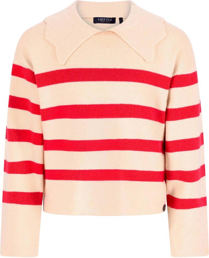 Like Flo rechtvallende gebreide gestreepte trui rood Meisjes Viscose Peter Pan-kraag