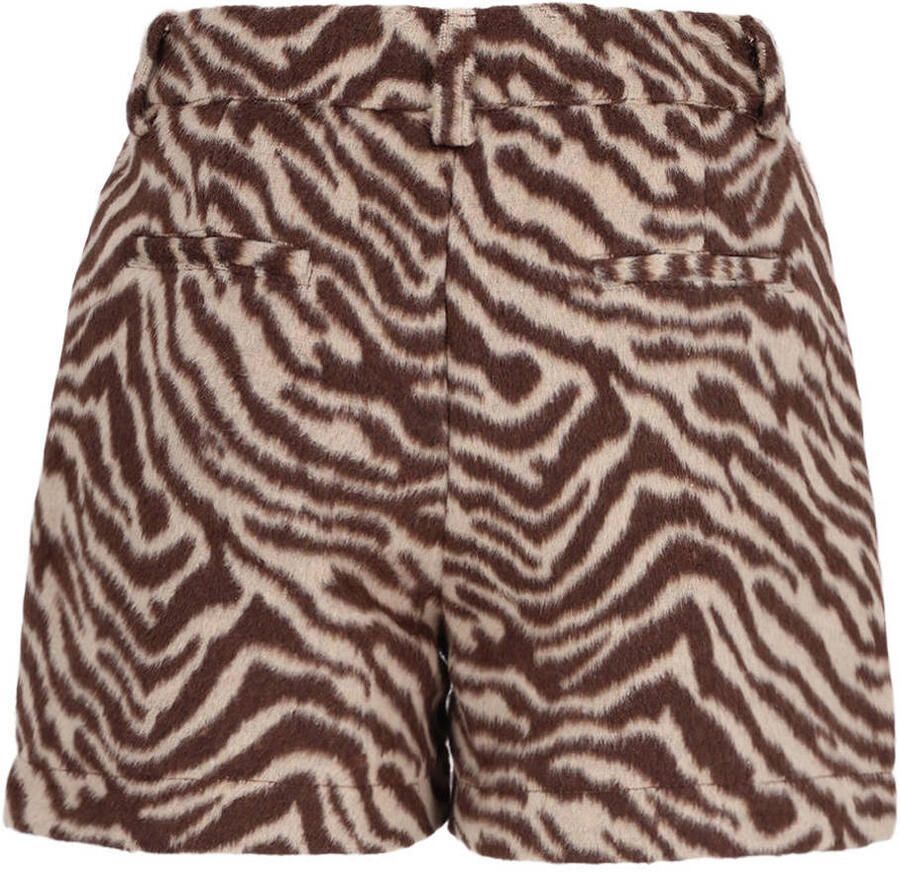 Like Flo regular fit casual short met zebraprint donkerbruin beige - Foto 2