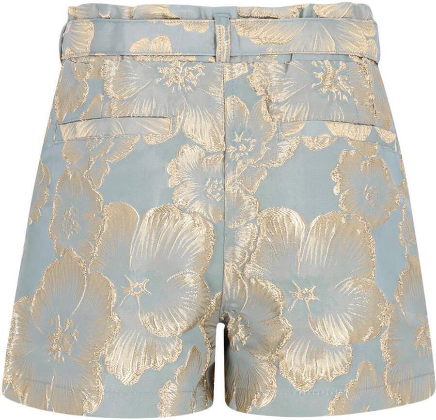 Like Flo regular fit gebloemde jacquard short met ceintuur lichtblauw - Foto 2