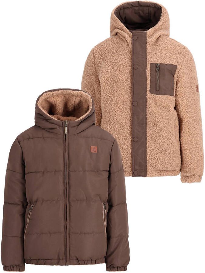 Like Flo reversible teddy winterjas donkerbruin