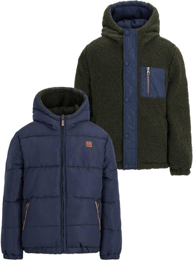 Like Flo reversible teddy winterjas marineblauw