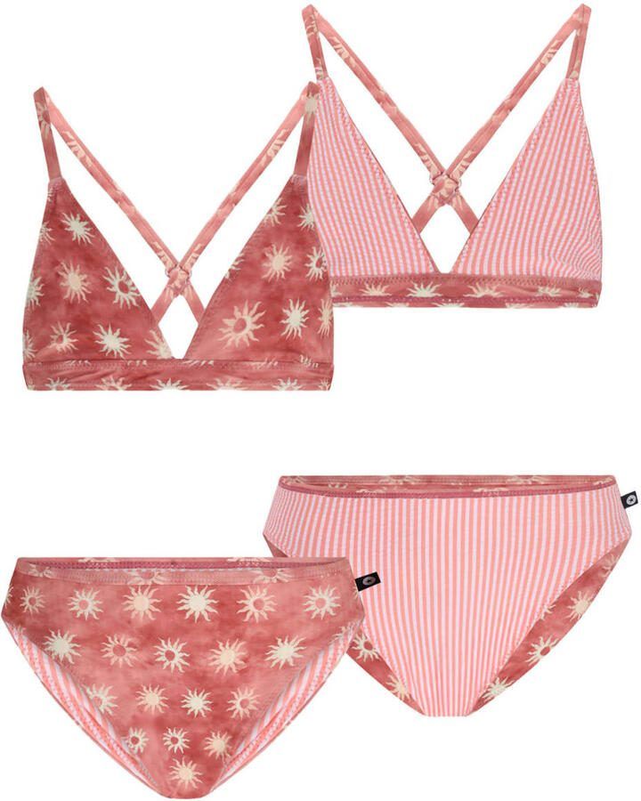 Like Flo reversible triangel bikini roodbruin creme roze