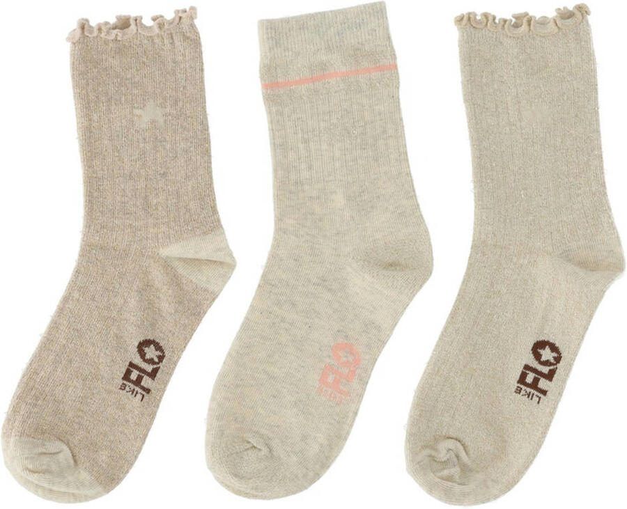 Like Flo sokken goud ecru roze (set van 3)