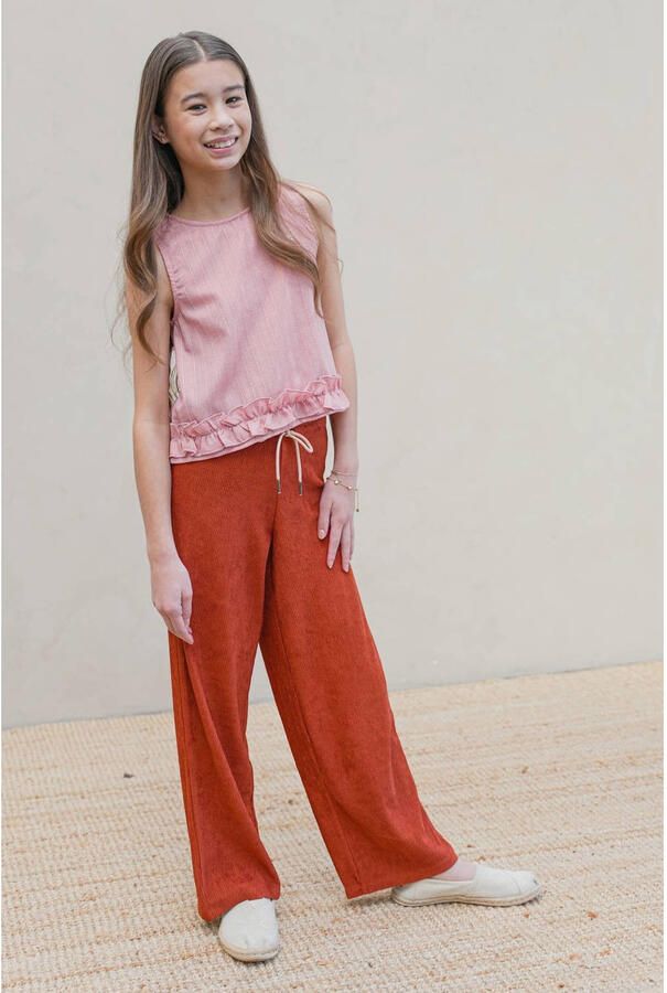 Like Flo straight casual broek roodbruin