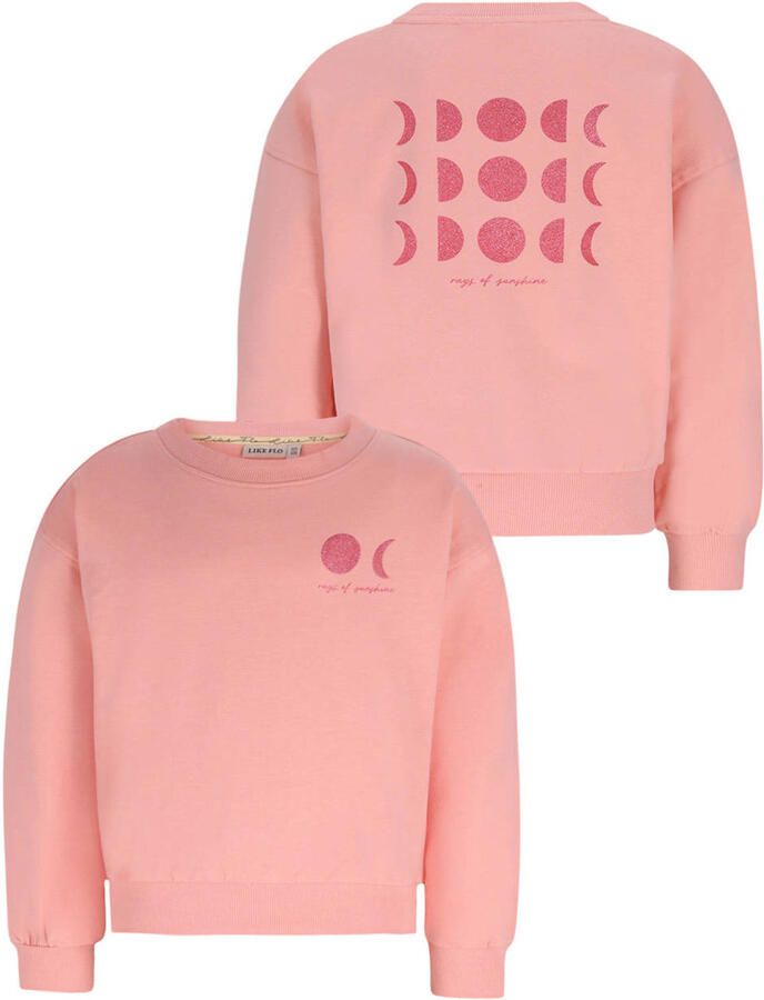 Like Flo sweater met backprint zalm