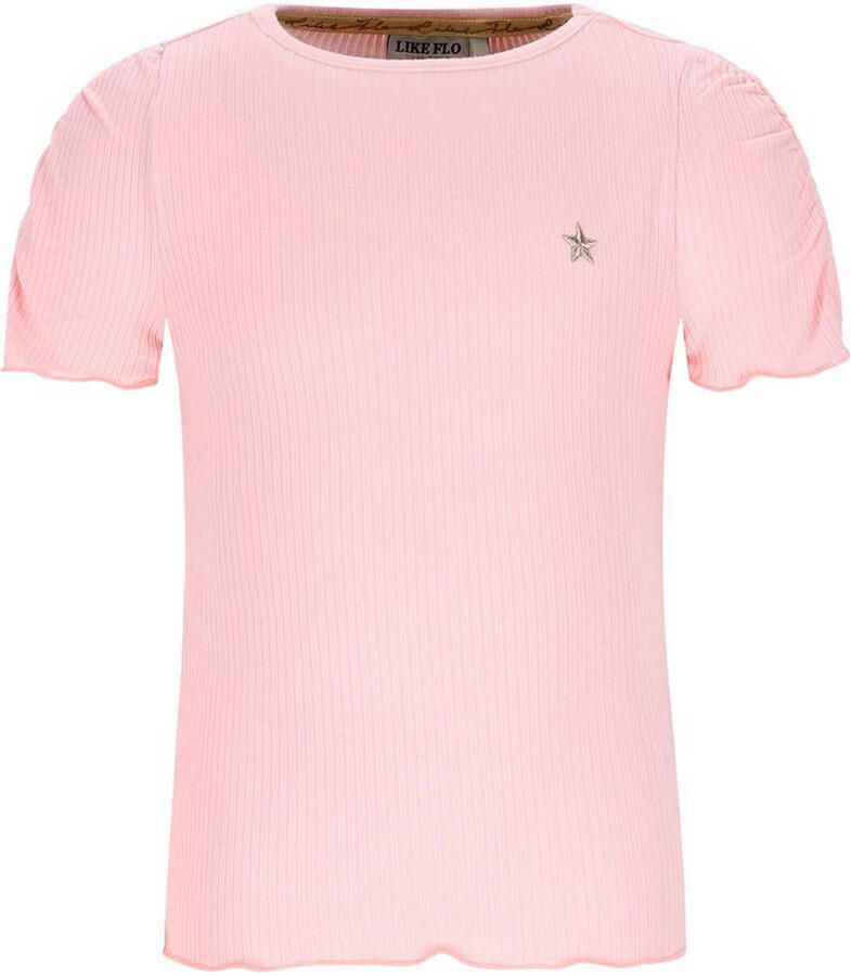 Like Flo T-shirt roze rib gebreid
