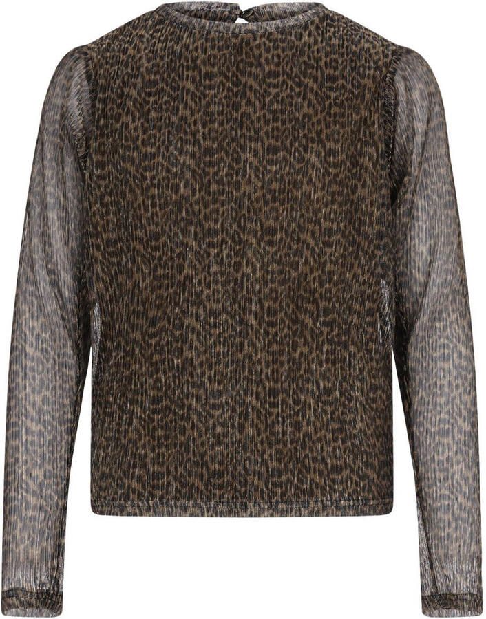 Like Flo Young getailleerde semi-transparante longsleeve met panterprint bruin