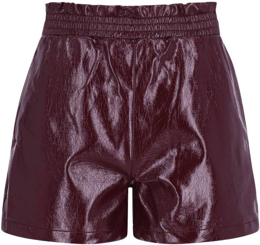 Like Flo Young imitatieleren loose fit paperbag short donkerrood