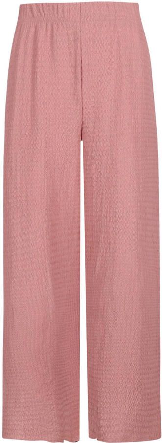 Like Flo Young wide leg regular waist casual broek oudroze met textuur