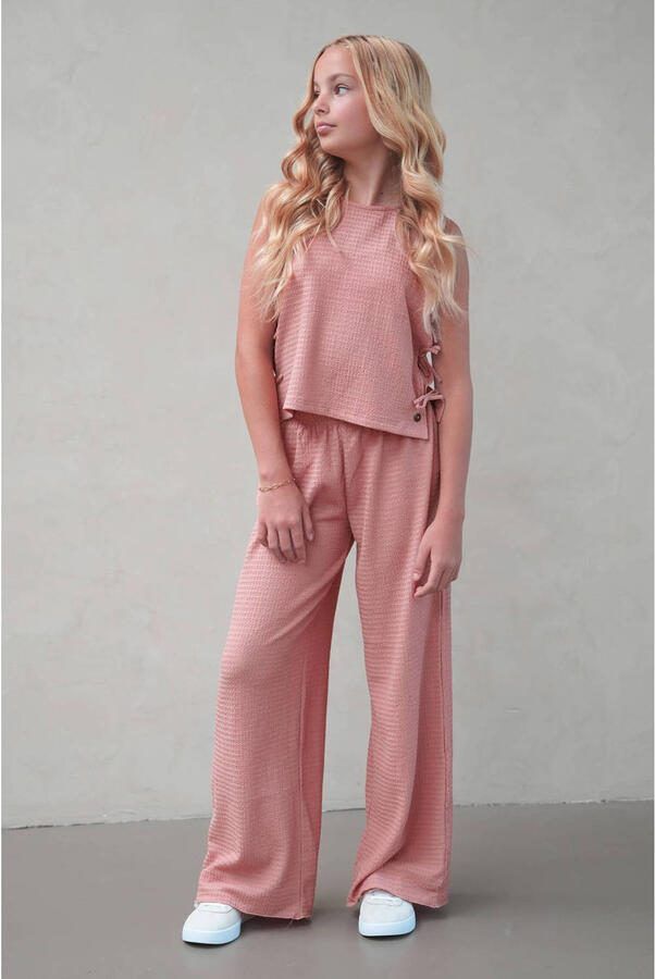 Like Flo Young wide leg regular waist casual broek oudroze met textuur - Foto 2