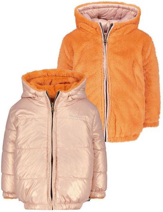 Like Flo reversible winterjas met imitatiebont oranje metallic roze Meisjes Polyester Capuchon 86