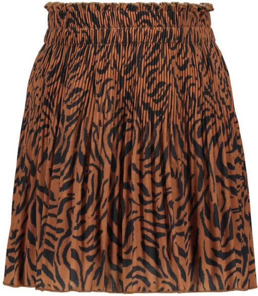 Like Flo rok met all over print en plooien cognac
