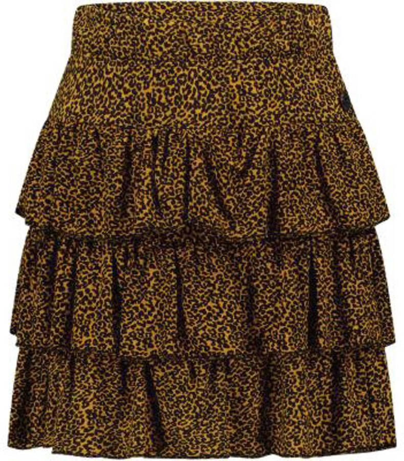 Like Flo rok met all over print en volant bruin