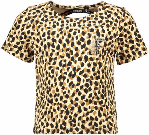 Like Flo T-shirt met dierenprint geel zwart Meisjes Polyester Ronde hals 104