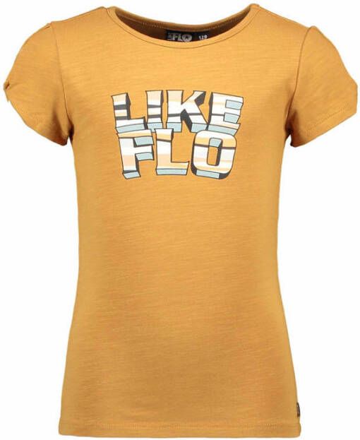 Like Flo T-shirt met printopdruk goudbruin Oranje Meisjes Stretchkatoen Ronde hals 110