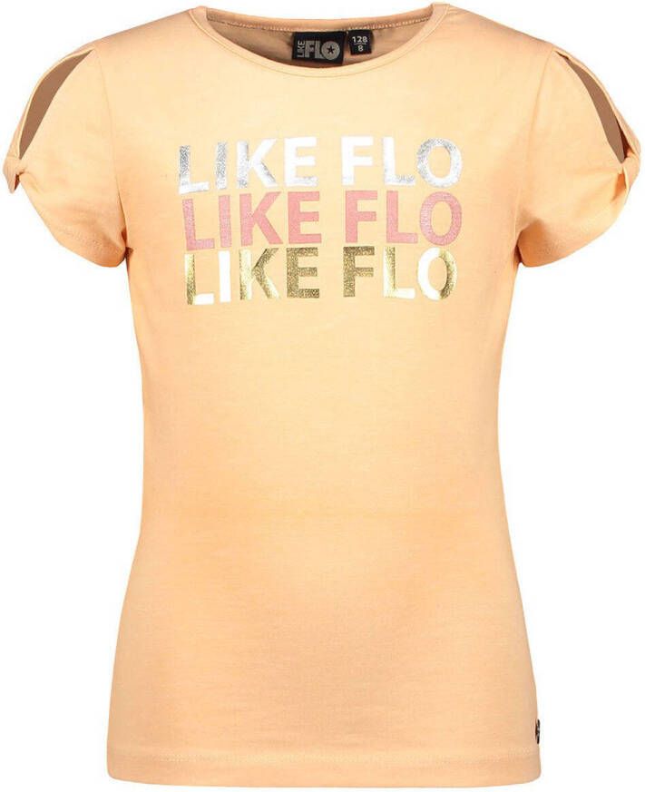 Like Flo T-shirt met printopdruk oranje Meisjes Polyester Ronde hals Printopdruk 116