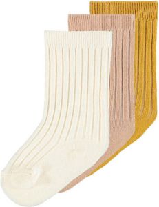 LIL' ATELIER BABY sokken NBFELOVE set van 3 wit oudroze geel