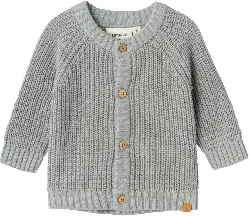 LIL' ATELIER BABY gebreid vest NMNEMLEN lichtgrijs Jongens Katoen Ronde hals 62 - Foto 4