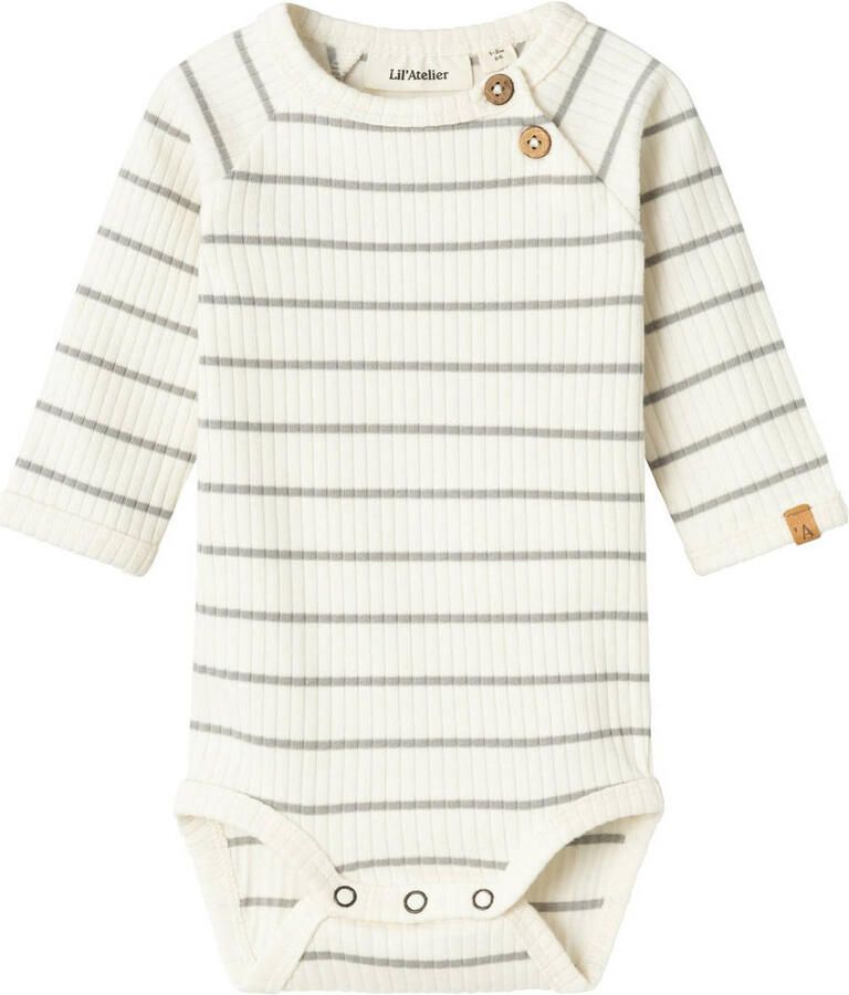 LIL' ATELIER BABY gestreepte romper NBMKAIL ecru grijs Jongens Katoen Ronde hals 92
