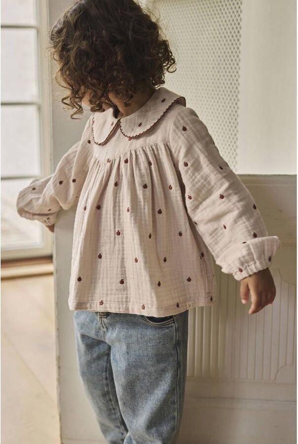 LIL' ATELIER MINI a-lijn blousetop met borduursels en print lichtroze - Foto 5