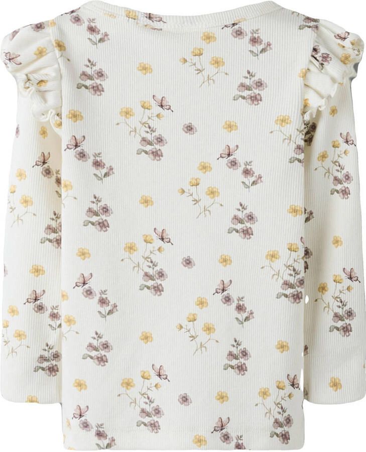 LIL' ATELIER MINI aansluitend gebloemde longsleeve met ruches ecru - Foto 2