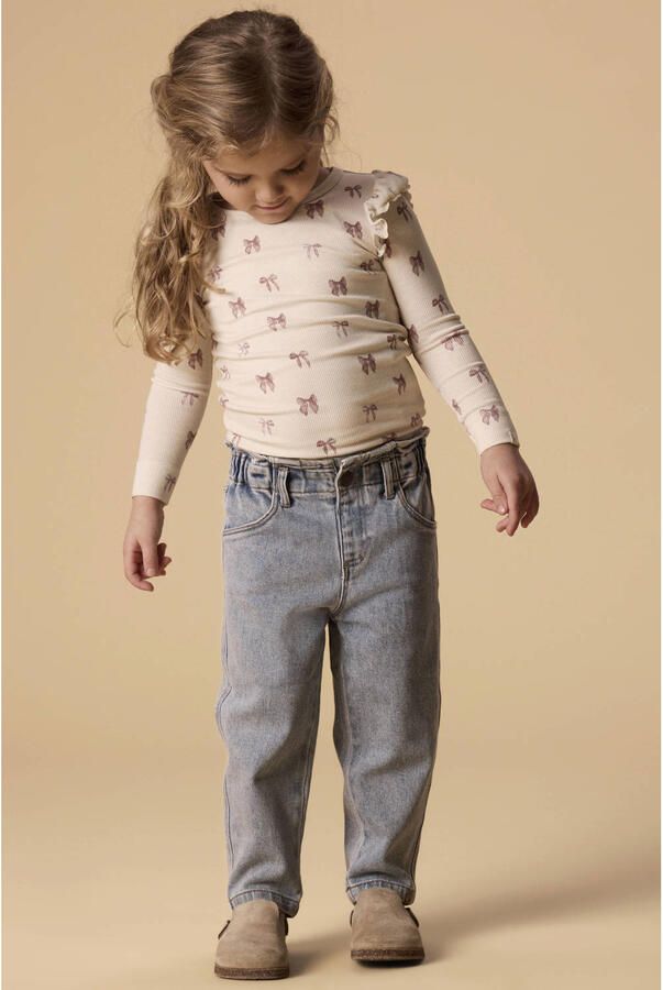LIL' ATELIER MINI aansluitend longsleeve met ruches en print ecru