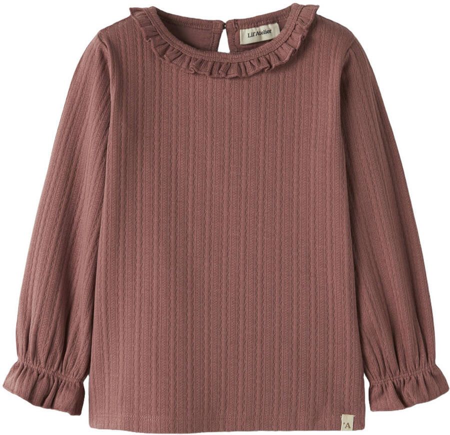LIL' ATELIER MINI blousetop met ruches oudroze Meisjes Stretchkatoen Ronde hals