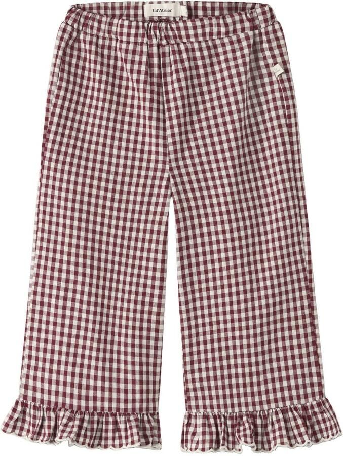 LIL' ATELIER MINI casual geruite broek met ruches rood wit Meisjes Katoen
