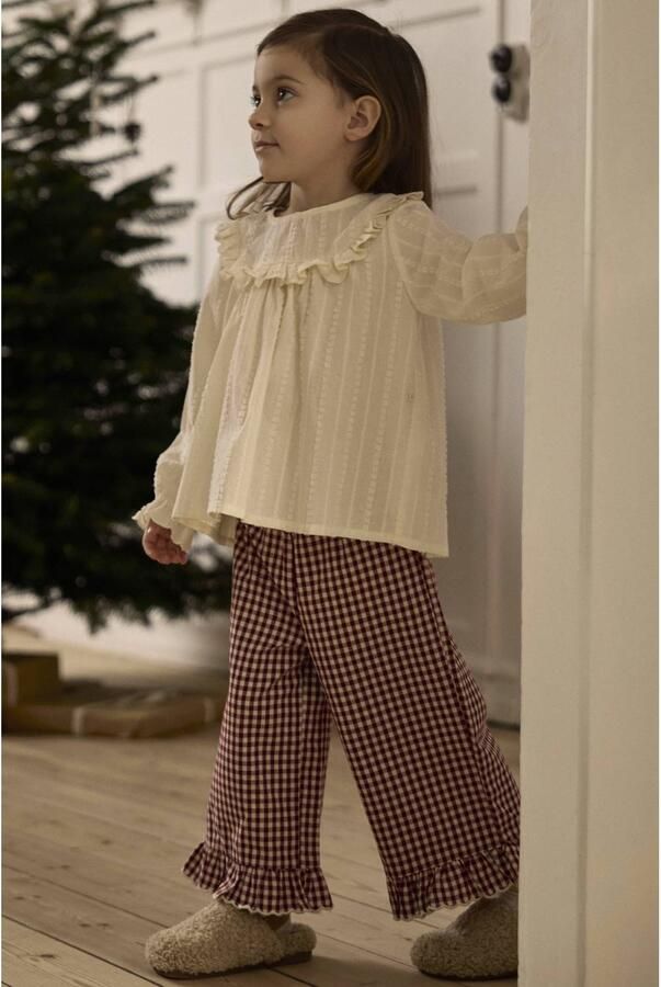 LIL' ATELIER MINI casual geruite broek met ruches rood wit Meisjes Katoen - Foto 2