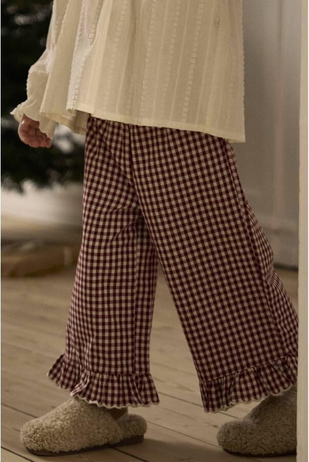 LIL' ATELIER MINI casual geruite broek met ruches rood wit Meisjes Katoen - Foto 3