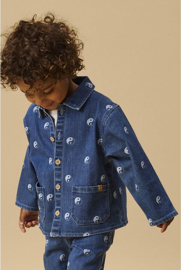 LIL' ATELIER MINI denim overshirt met print Dark blue denim