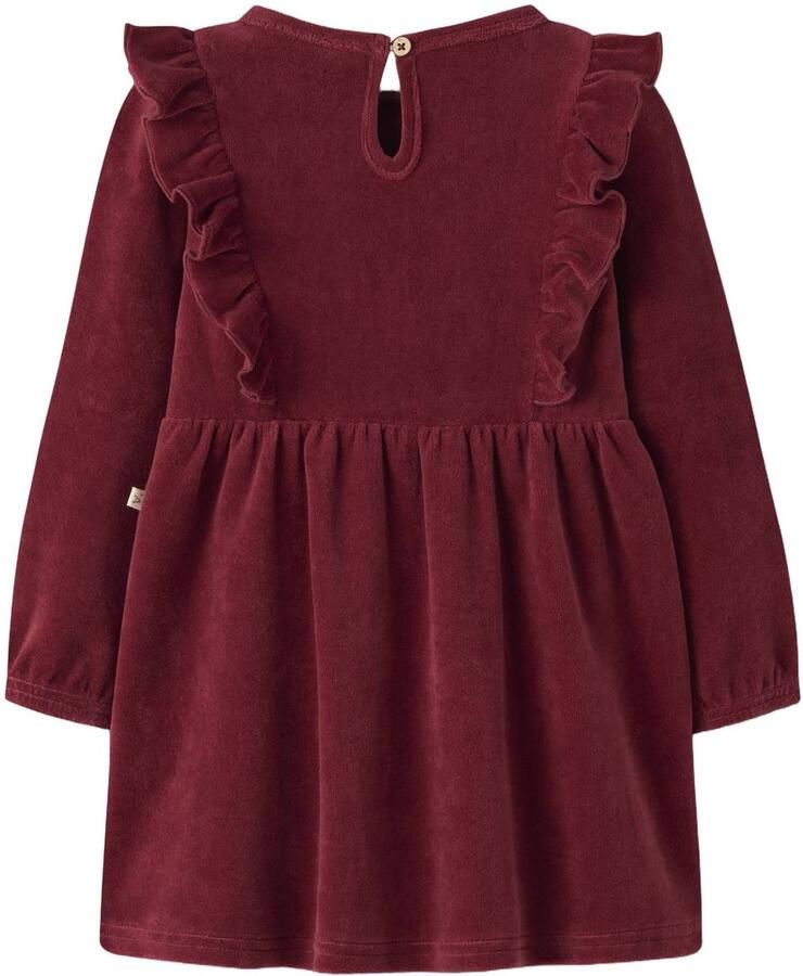 LIL' ATELIER MINI fluwelen A-lijn midi jurk met ruches rood Meisjes Fluweel Ronde hals - Foto 4