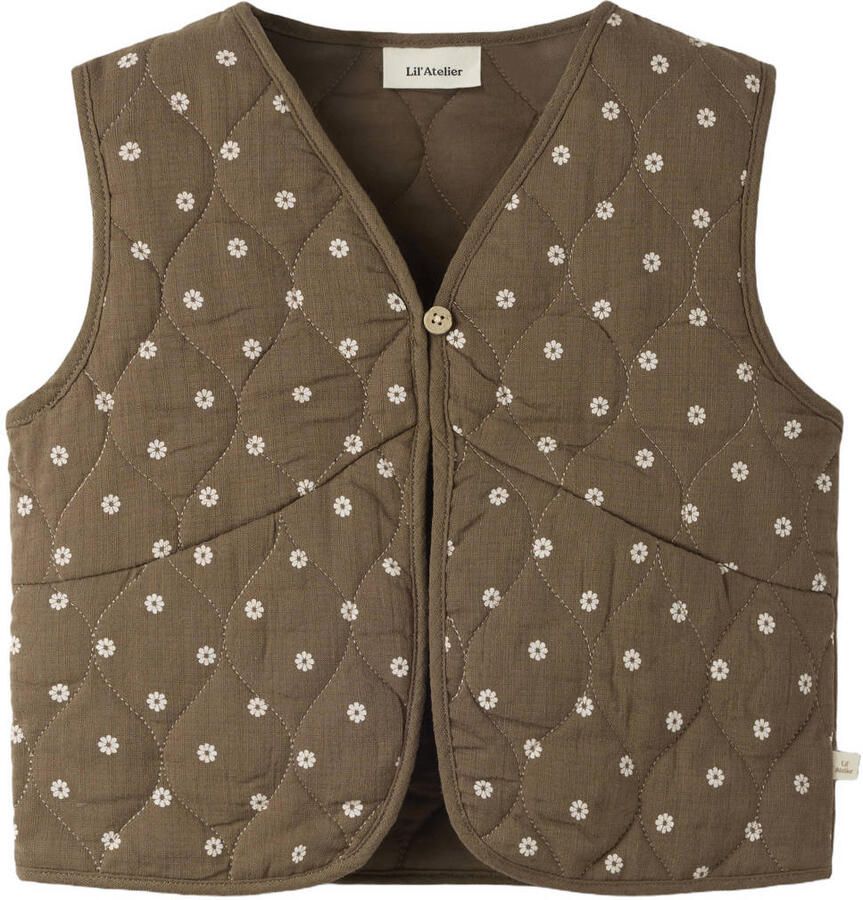 LIL' ATELIER MINI gebloemd gilet kaki beige