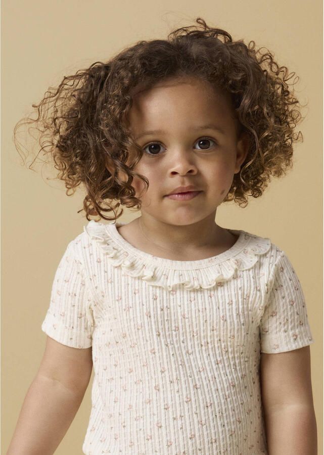 LIL' ATELIER MINI gebloemd T-shirt met ruches ecru - Foto 2