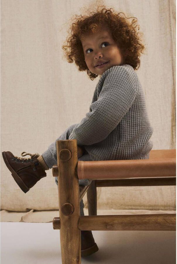 LIL' ATELIER MINI gebreid vest NMNEMLEN grijs Jongens Katoen Ronde hals 122 128 - Foto 3