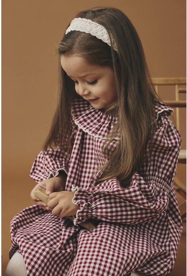 LIL' ATELIER MINI geruite korte A-lijn jurk rood wit Meisjes Katoen Peter Pan-kraag - Foto 2