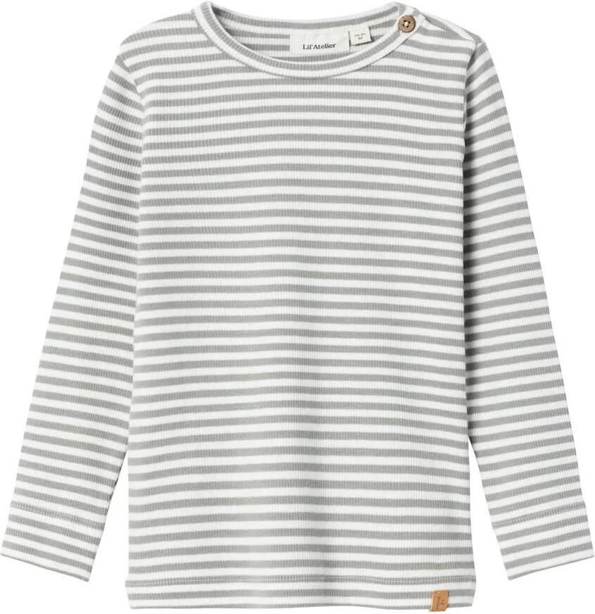 LIL' ATELIER MINI gestreepte longsleeve NMMGAGO offwhite taupe Bruin Jongens Katoen Ronde hals 122 128 - Foto 4