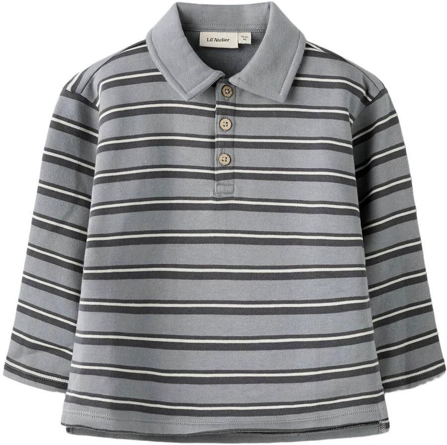LIL' ATELIER MINI gestreepte polo grijsblauw donkergrijs Jongens Sweat Polokraag