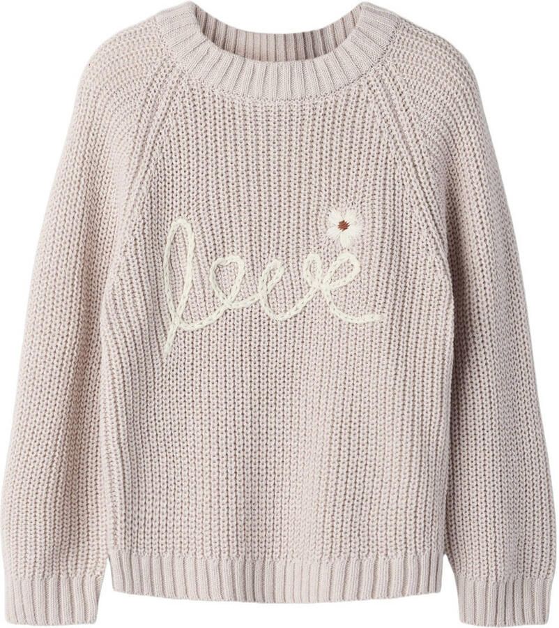 LIL' ATELIER MINI katoenen regular fit gebreide trui met print en borduursels oudroze