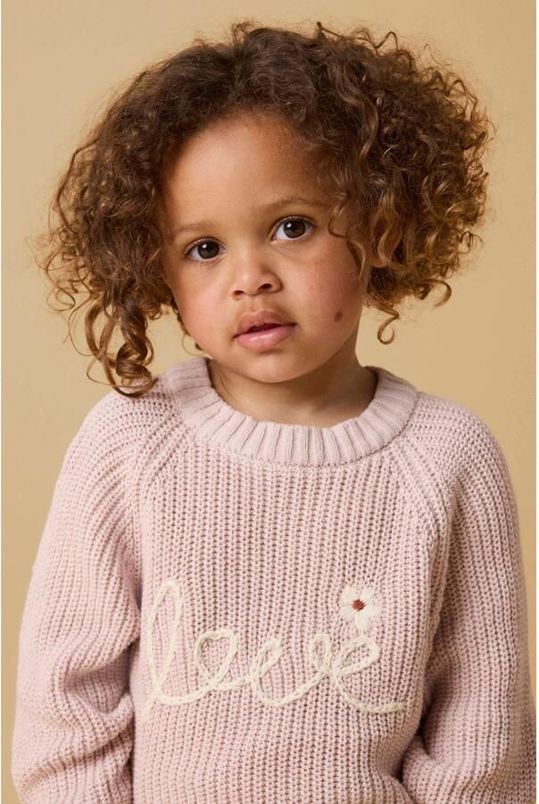 LIL' ATELIER MINI katoenen regular fit gebreide trui met print en borduursels oudroze - Foto 3