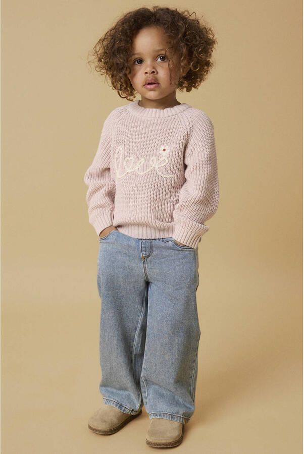 LIL' ATELIER MINI katoenen regular fit gebreide trui met print en borduursels oudroze - Foto 4
