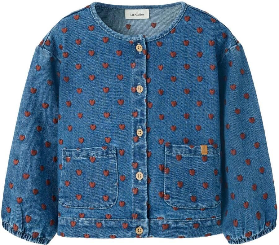 LIL' ATELIER MINI katoenen spijkerjas met hartjes donkerblauw