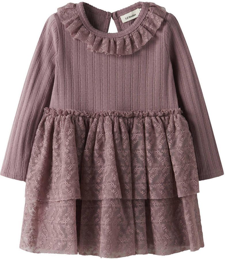 LIL' ATELIER MINI korte jurk fijn gebreid oudroze