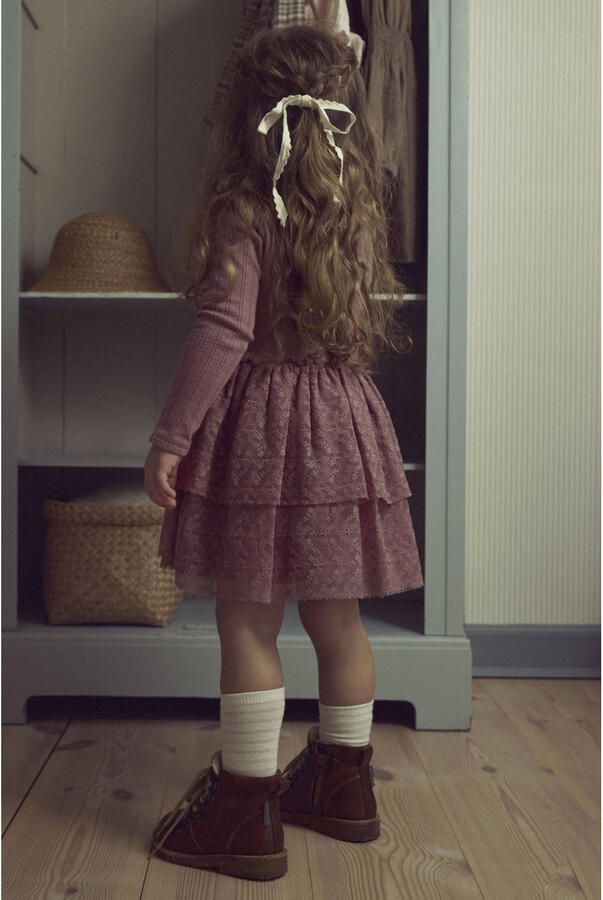 LIL' ATELIER MINI korte jurk fijn gebreid oudroze - Foto 3
