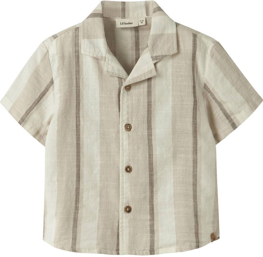 LIL' ATELIER MINI loose gestreept casual overhemd beige met textuur - Foto 3