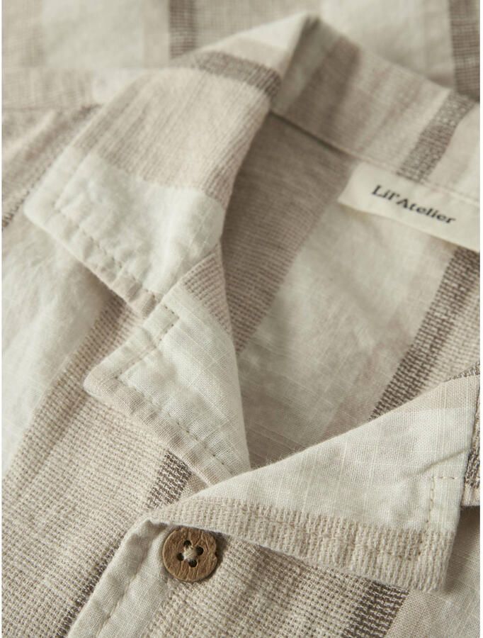 LIL' ATELIER MINI loose gestreept casual overhemd beige met textuur - Foto 4