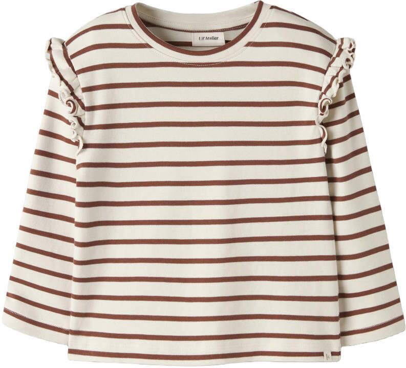 LIL' ATELIER MINI oversized gestreepte longsleeve met ruches ecru
