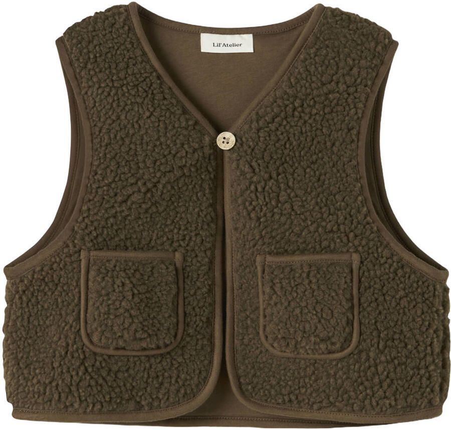 LIL' ATELIER MINI rechtvallend teddy gilet bruin